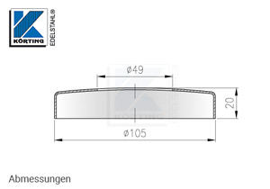 Abmessungen Edelstahl Abdeckrosette 105x20 mm mit Loch 49 mm für Edelstahlronden mit Versteifungsrippen bei Verwendung flacher Sechkantmuttern