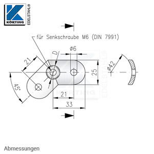 Anschraubplatte für eine 45°-Ecke - Abmessungen