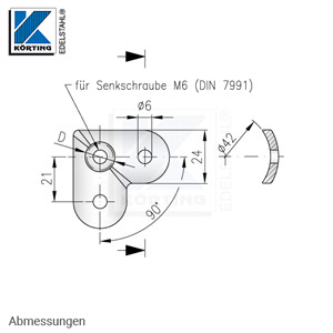 Anschraubplatte für eine 90°-Ecke - Abmessungen