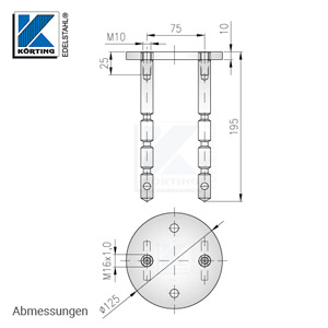 Abmessungen des Edelstahl Bodenankers mit Befestigungsabstand 75 mm