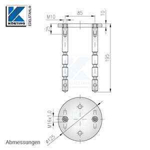 Abmessungen des Edelstahl Bodenankers mit Befestigungsabstand 85 mm