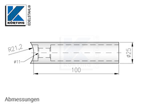 Distanzstück massiv, Länge 100 mm für Rohr 42,4 mm mit Durchgangsbohrung 11 mm - Abmessungen