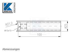 Distanzstück massiv, Länge 100 mm für Rohr 42,4 mm mit Innengewinde M10 - Abmessungen