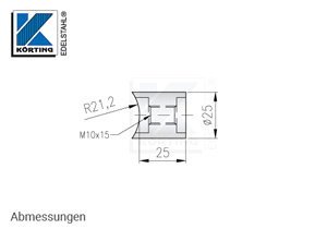 Distanzstück massiv, Länge 25 mm für Rohr 42,4 mm mit Innengewinde M10 - Abmessungen