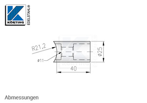 Distanzstück massiv, Länge 40 mm für Rohr 42,4 mm mit Durchgangsbohrung 11 mm - Abmessungen