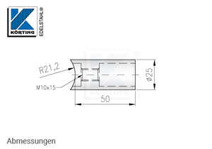 Distanzstück massiv, Länge 50 mm für Rohr 42,4 mm mit Innengewinde M10 - Abmessungen