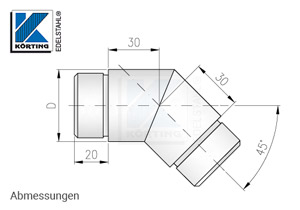 Rohrbogen 45° Gehrung zum Einkleben in Rohr 42,4x2,0 mm - Abmessungen