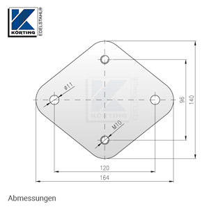 Edelstahl Ankerplatte 164x140x8 mm - Abmessungen