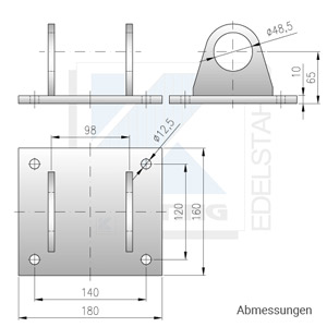 Edelstahl Ankerplatte zur unterseitigen Montage - Abmessungen