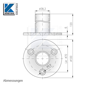 Boden- oder Wandflansch ø100 mm, für Rohr ø42,4x2,0 mm, Hülse 120 mm - Abmessungen