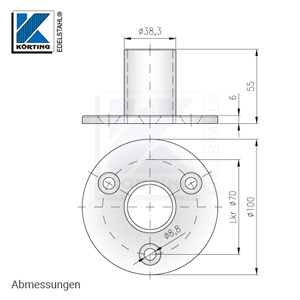 Boden- oder Wandflansch ø100 mm, für Rohr ø42,4x2,0 mm, Hülse 55 mm - Abmessungen