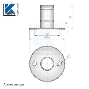 Boden- / Wandflansch ø100x6 mm, Hülse gerändelt, 70 mm - Abmessungen