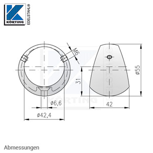 Edelstahl Kugelring ø55 mm für Handlauf ø42,4 mm - Abmessungen Edelstahl Kugelring ø55 mm für Handlauf ø42,4 mm - Abmessungen