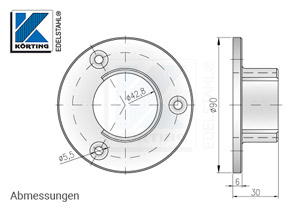 Wandplatte für Nutrohr 42,4 x 1,5 mm - Abmessungen