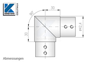 Nutrohrverbinder 90° für Nutrohr 42,4 x 1,5 mm - Abmessungen