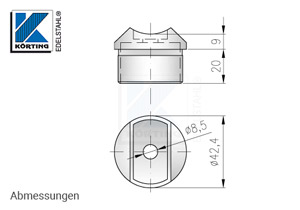 Rohraufnahme für Handlaufanschluss ø42,4 mm - Abmessungen