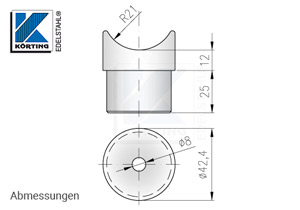 Edelstahl Rohraufnahme zum Einkleben in Rohr 42,4x2,0 mm mit Fräsung für Rohr 42,4 mm - Abmessungen Edelstahl Rohraufnahme zum Einkleben in Rohr 42,4x2,0 mm mit Fräsung für Rohr 42,4 mm - Abmessungen