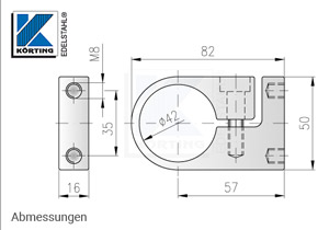 Rohrklemmbefestigung für Rohr 42,4 mm - Abmessungen