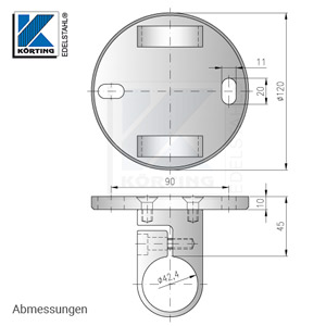Wandanker ø120x10 mm mit Rohrklemmen für Rohr ø42,4 mm - Abmessungen