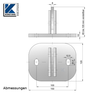 Ankerplatte aus Edelstahl 150x120x10 mm - Abmessungen