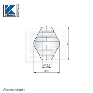 Edelstahl Zierstück Kegel mit Durchgangsbohrung ø12,1 mm - Abmessungen