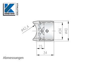 Quer-Rohraufnahme für Rohr 33,7 mm zum Verschrauben an Rohr 42,4 mm - Abmessungen