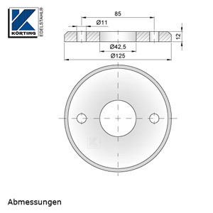 Abmessungen Edelstahl Ronde 125x12 mm mit Fase Abmessungen Edelstahl Ronde 125x12 mm mit Fase