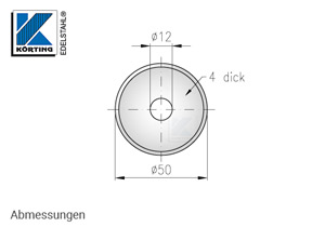 Edelstahlronde 50x4 mm mit Loch 12 mm - Abmessungen