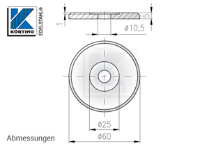 Edelstahl Ronde ø60x5 mm mit Loch + Vertiefung - Abmessungen