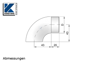 Rohrbogen für Edelstahlrohr 42,4 x 2,0 mm als Rohrabschluss | Handlauf Endkappe - Abmessungen