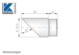 Endkappe 45°schräg für Edelstahl Handlauf 42,4x2,0 mm - Abmessungen