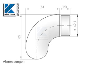 Endkappe 90°gebogen für Edelstahl Handlauf 42,4x2,0 mm - Abmessungen