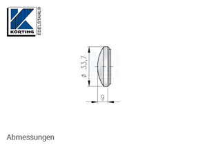 Endkappe für Edelstahlrohr 33,7x2,0 mm, gewölbt, massiv, zum Verschweißen - Abmessungen