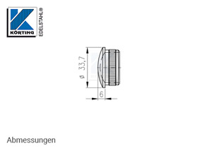 Endkappe leicht gewölbt aus Hohlguss mit Rändelung für Edelstahlrohr 33,7x2,0 mm - Abmessungen