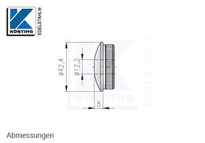 Endkappe aus Edelstahl massiv, gewölbt, mit Loch 12 mm - Abmessung