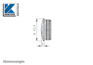 Endkappe leicht gewölbt aus Hohlguss mit Rändelung für Edelstahlrohr 42,4x2,6 mm -Abmessungen