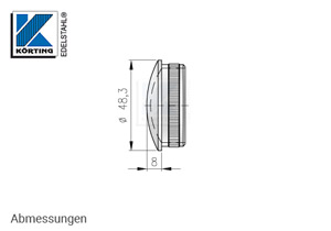 Endkappe leicht gewölbt aus Hohlguss mit Rändelung für Edelstahlrohr 48,3x2,0 mm - Abmessungen