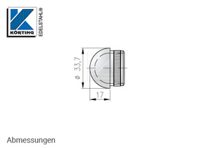 Endkappe halbrund aus Hohlguss mit Rändelung für Edelstahlrohr 33,7x2,0 mm - Abmessungen