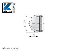 Endkappe halbrund aus Hohlguss mit Rändelung für Edelstahlrohr 42,4x2,0 mm - Abmessungen