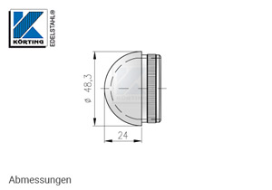 Endkappe halbrund aus Hohlguss mit Rändelung für Edelstahlrohr 48,3x2,0 mm - Abmessungen