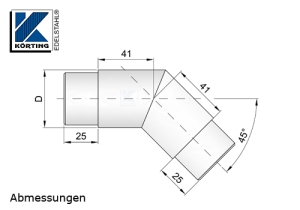 Rohrbogen 45° Gehrung zum Einkleben in Rohr 42,4x2,0 mm - Abmessungen Rohrbogen 45° Gehrung zum Einkleben in Rohr 42,4x2,0 mm - Abmessungen