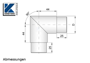 Rohrbogen 90° Gehrung zum Einkleben in Rohr 42,4x2,0 mm - Abmessungen