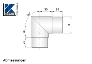 Rohrbogen 90° Gehrung, Schenkel 30x30 mm, zum Einkleben in Rohr 42,4x2,0 mm - Abmessungen