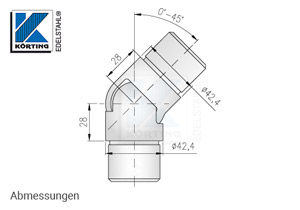 Gelenkbogen aus Edelstahl für Edelstahlrohr ø 42,4x2,0 mm - einstellbar von 0°-45° - Abmessungen