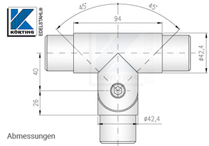 Rohrverbinder T-Stück mit Gelenk für Rohr 42,4x2,0 mm - Abmessungen