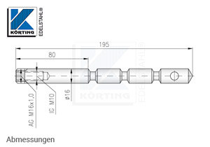 Gewindeanker aus Edelstahl mit Innengwinde M10, 195 mm lang - Abmessungen