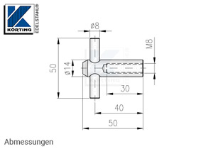 Gewindeanker M8x30 mm mit Querbolzen für Montage in Holzbalken- Abmessungen