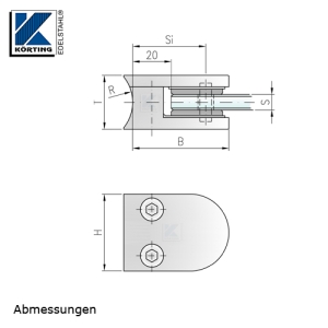 Glasklemmhalter aus Edelstahl, halbrund 40x50x28 mm Rundrohr-Anschluss - Abmessungen