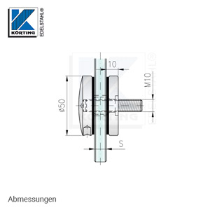 Glaspunkthalter ø50 mm mit Gewindestift M10 - Abmessungen