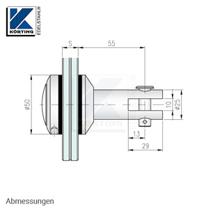 Glaspunkthalter mit Zierschraube D50 mit Gabelanschluß für Wandanker - Abmessungen